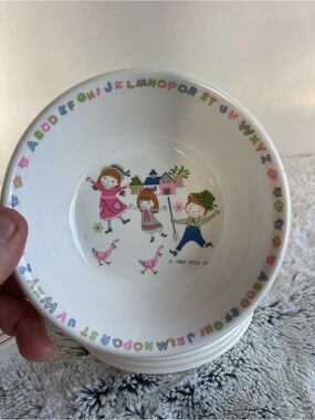 Vintage 80's Peco Kids Bowl. Dancing Children on a Farm with Alphabet .
